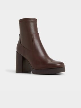 Aldo Chocolate Brown Block Heel Platform Ankle Boot